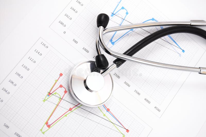 Health and medical concept with stethoscope on diagram. Health and medical concept with stethoscope on diagram