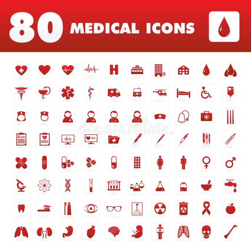 80 Medycznych ikon ilustracja wektor