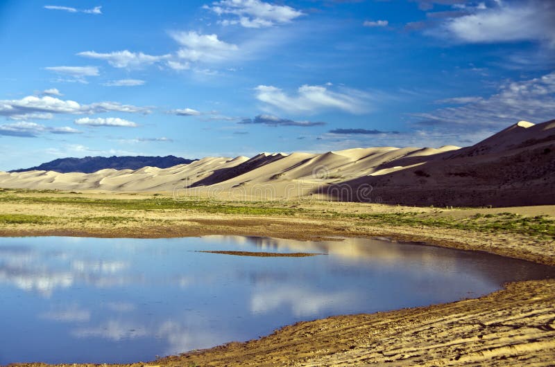 Lake in the Goby Desert, Khongoriin, Mongolia. Lake in the Goby Desert, Khongoriin, Mongolia