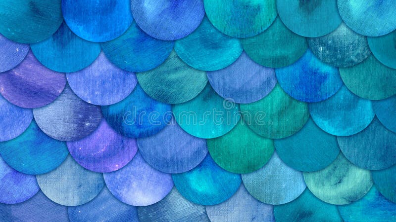 Meerjungfrau stuft Aquarell-Fische squame Hintergrund ein Stuft blaues Muster des hellen Sommers Seemit Reptilian Zusammenfassung stock abbildung