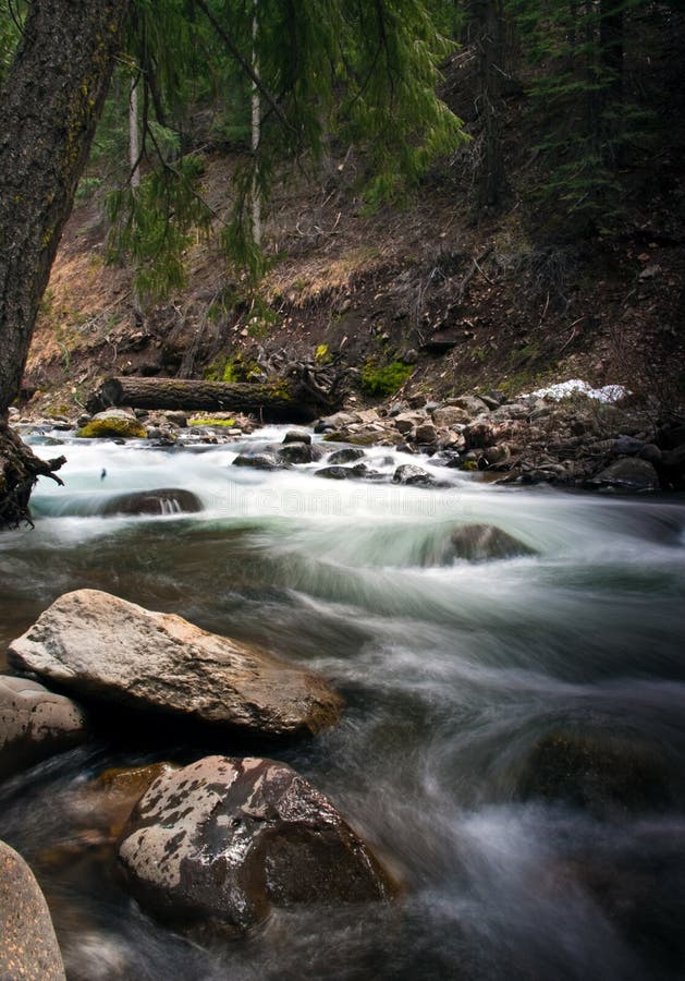 Mountain stream swells with fresh spring water rushing, tumbling, churning as it goes. Mountain stream swells with fresh spring water rushing, tumbling, churning as it goes.