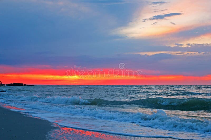 Meet the Sunrise by the Sea with Waves Stock Photo Image of ocean