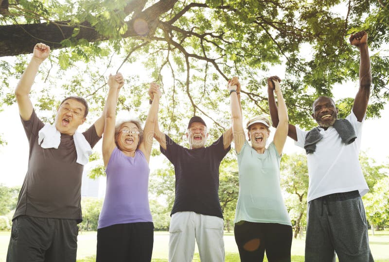 Meet Up Retired Wellbeing Pensioner Workout Concept