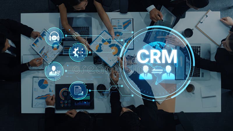 Meeting on Customer Relationship Management with Business Charts, Data Analysis, and Team Collaboration in Modern Office royalty free illustration