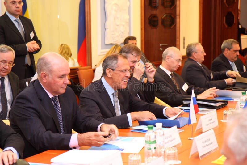 KHARKIV, UKRAINE - OCTOBER 6: Meeting of heads of foreign affairs ministries of Ukraine and Russian Federation - Volodymyr Khandogiy and Sergei Lavrov in Kharkiv. October 6, 2009 in Kharkiv, Ukraine.