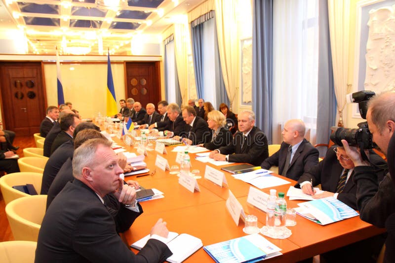 KHARKIV, UKRAINE - OCTOBER 6: Meeting of heads of foreign affairs ministries of Ukraine and Russian Federation - Volodymyr Khandogiy and Sergei Lavrov in Kharkiv. October 6, 2009 in Kharkiv, Ukraine.