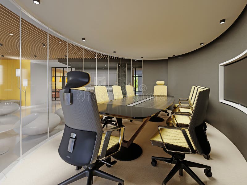 https://thumbs.dreamstime.com/b/meeting-room-large-table-yellow-armchairs-behind-glass-wall-d-render-236279535.jpg