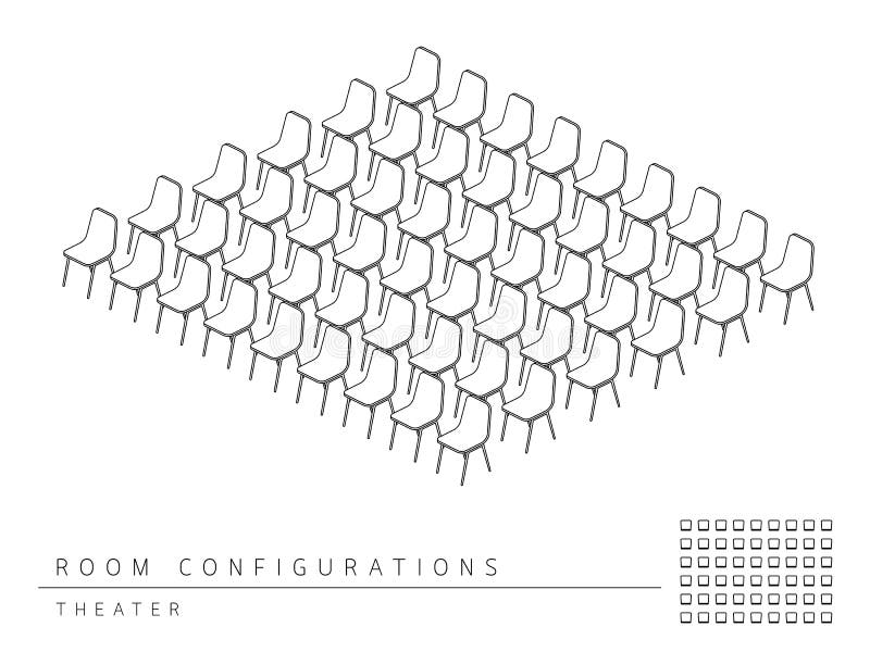 Collocamento distribuzione configurazione Teatro stile, prospettiva  tridimensionale illustrazioni contorno bianco e nero colore.