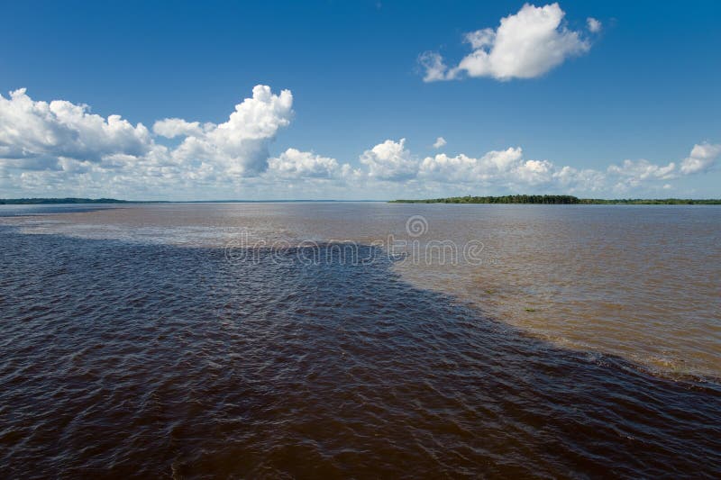 Meeting of Waters in the Amazon in Brazil stock photos