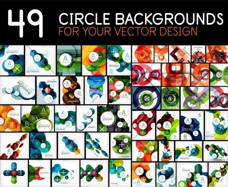 Mega collection of geometric abstract background templates - circles, round shapes pattern design elements royalty free illustration Mega collection of geometric abstract background templates - circles, round shapes pattern design elements royalty free illustration