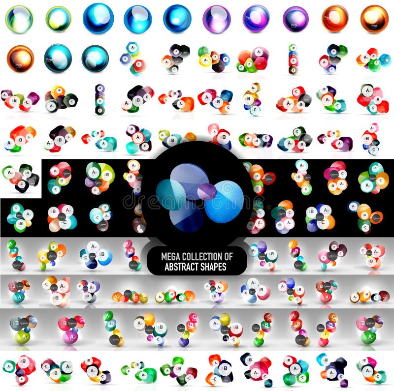 Mega collection of 100 vector abstract rounded shape icons and infographic banner templates vector illustration Mega collection of 100 vector abstract rounded shape icons and infographic banner templates vector illustration