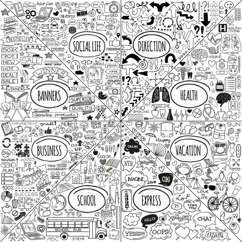 Mega geplaatste krabbelpictogrammen royalty-vrije illustratie Mega geplaatste krabbelpictogrammen royalty-vrije illustratie