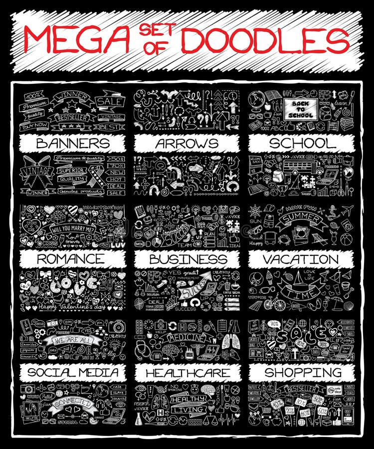 MEGA set doodles ilustracja wektor MEGA set doodles ilustracja wektor