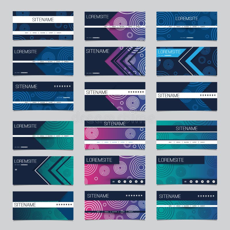 Mega Set of 36 Header, Card or Banner Designs with Abstract Colorful Minimalist Geometric Pattern Backgrounds royalty free illustration