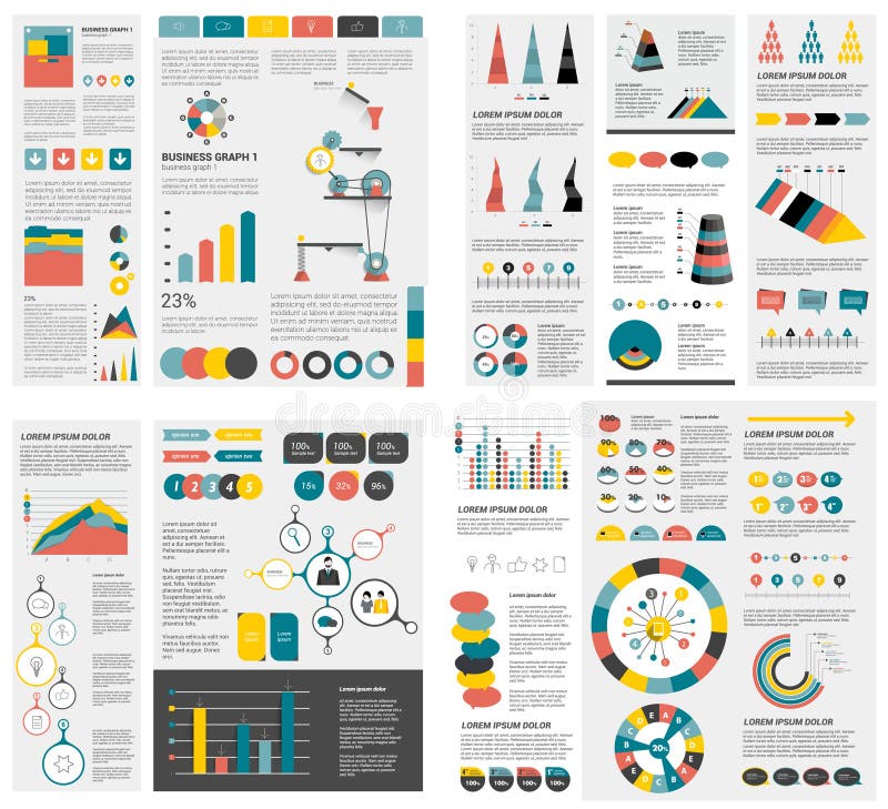 Un conjunto compuesto por infografias elementos graficos, graficos, círculo graficos, diagramas, discurso burbujas.