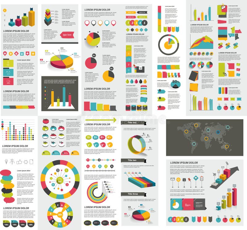 Mega set infographics elementów mapy, wykresy