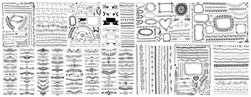 Mega set of doodle sketch frame, line, corner and divider vector illustration big collection. Mega set of doodle sketch frame, line, corner and divider vector illustration big collection