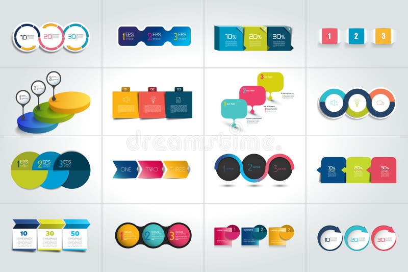 Mega set of 3 steps infographic templates, diagrams, graph, presentations, chart. vector illustration