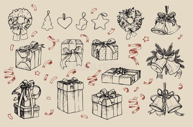Mega uitstekende reeks Hand getrokken vectorillustraties - vrolijke Kerstmis stock illustratie Mega uitstekende reeks Hand getrokken vectorillustraties - vrolijke Kerstmis stock illustratie