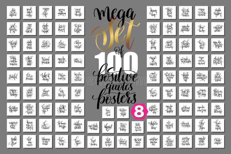 Mega uppsättning av 100 positiva citationsteckenaffischer som är motivational royaltyfri illustrationer Mega uppsättning av 100 positiva citationsteckenaffischer som är motivational royaltyfri illustrationer