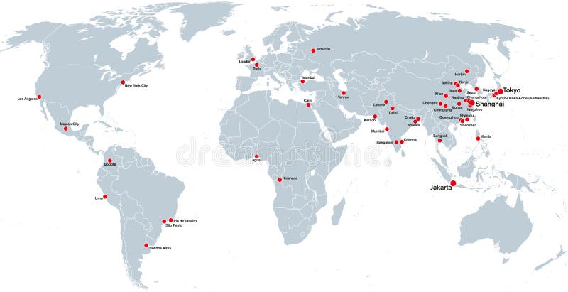 Megacities świat, polityczna mapa ilustracji Megacities świat, polityczna mapa ilustracji