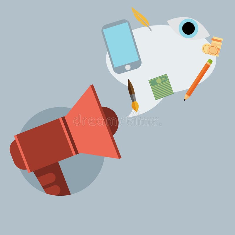 Megafone à moda da ilustração do vetor do projeto liso com a nuvem de ilustração do vetor Megafone à moda da ilustração do vetor do projeto liso com a nuvem de ilustração do vetor
