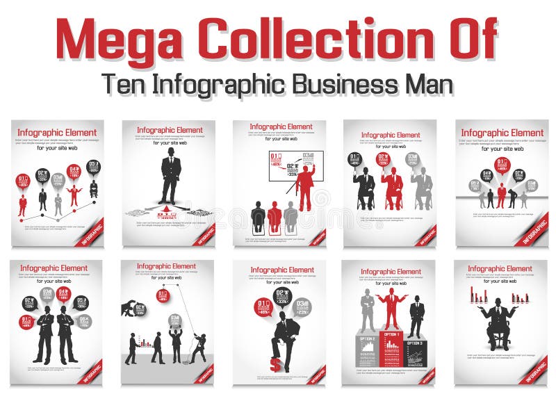 Megainzameling van tien bedrijfsmensen infographic optie vector illustratie Megainzameling van tien bedrijfsmensen infographic optie vector illustratie