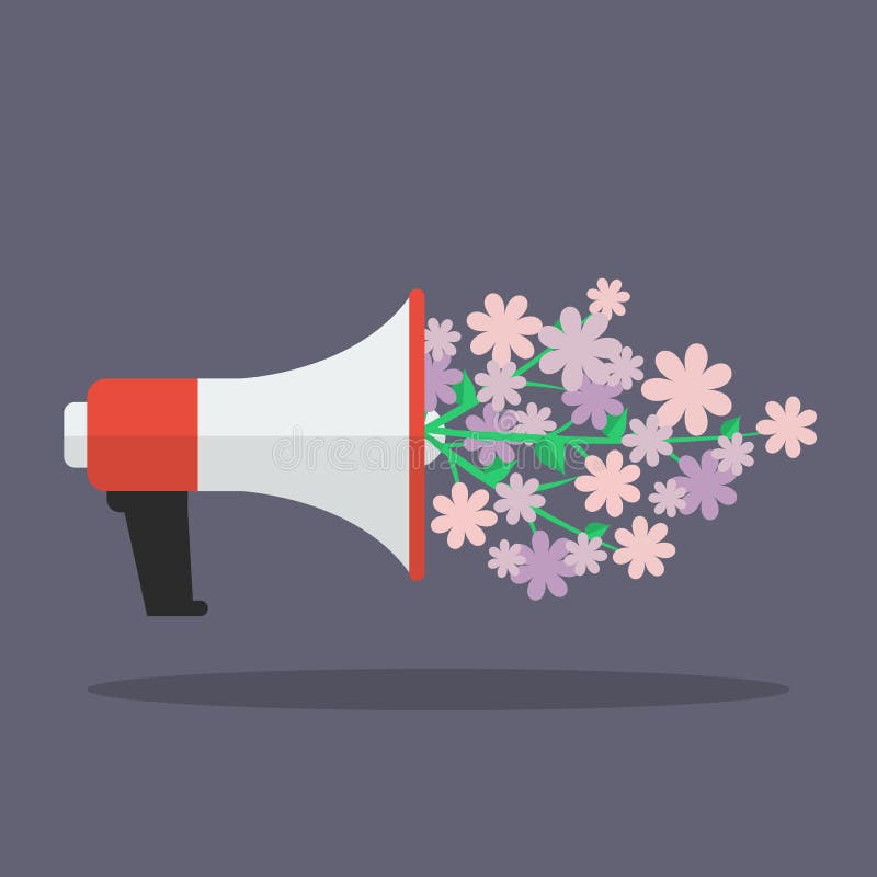 Megaphon mit flacher Ikone der Blume lizenzfreie abbildung Megaphon mit flacher Ikone der Blume lizenzfreie abbildung