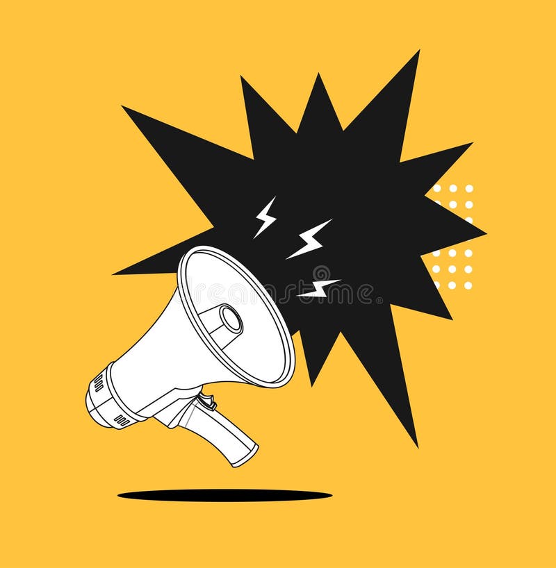 Megaphone Advertising Concept Banner Contour Linear Style. Vector vector illustration