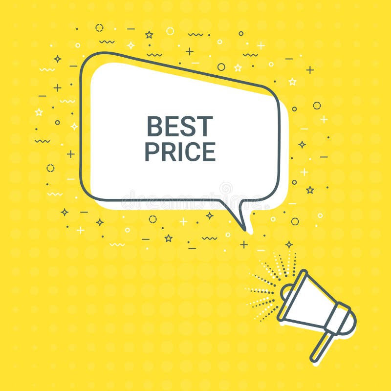 Megaphone With Best Price Speech Bubble. Loudspeaker. Illustrations For Promotion Marketing For Prints And Posters, Menu stock illustration