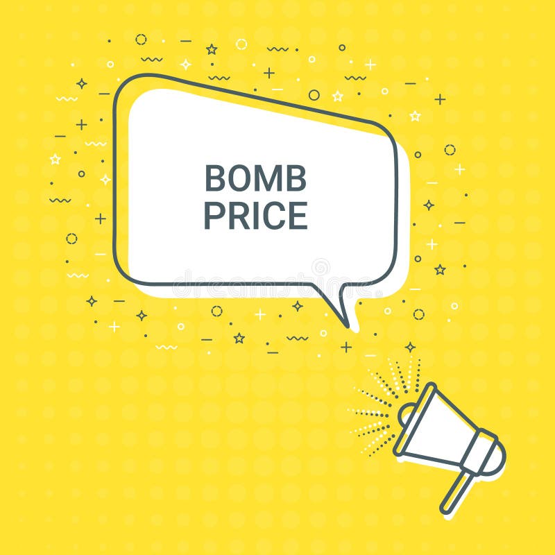 Megaphone With Bomb Price Speech Bubble. Loudspeaker. Illustrations For Promotion Marketing For Prints And Posters, Menu vector illustration