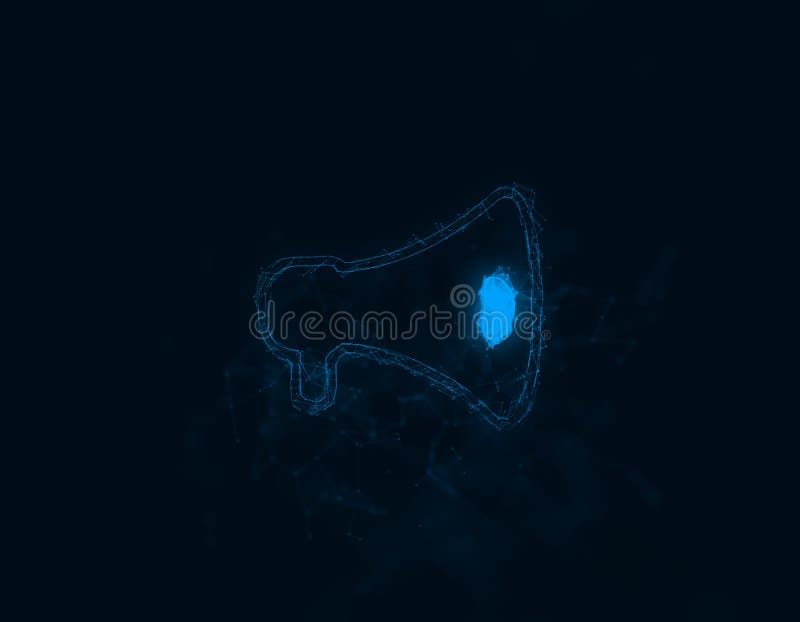 Megaphone icon with plexus effect. Connected lines with dots. Illustration. Lines plexus.