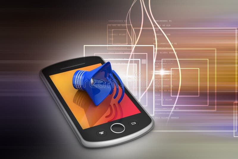 Megaphone with smart phone stock illustration. Illustration of