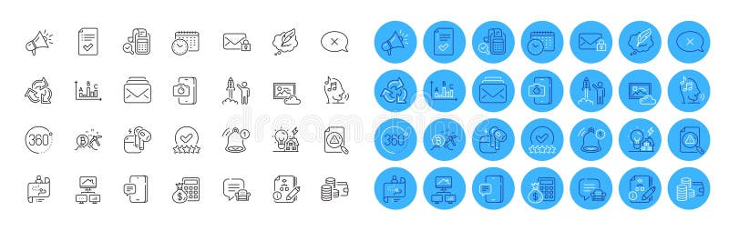 Megaphone voicemail und 360 Grad line icons pack. für Web App. Symbole. Vektor lizenzfreie abbildung