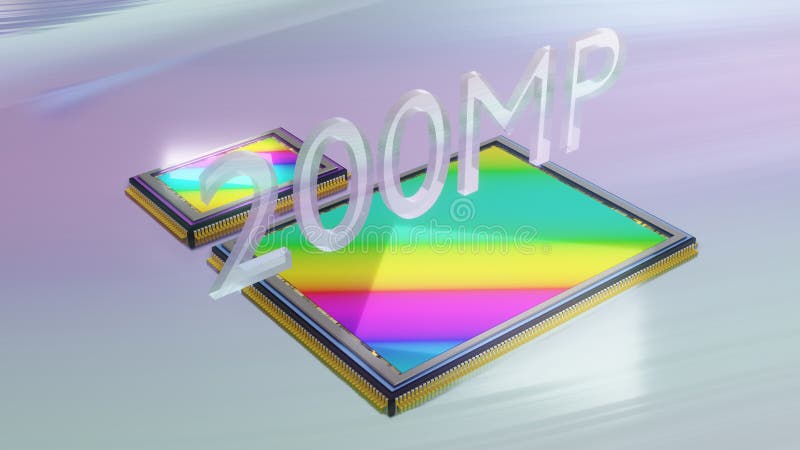 200 Megapixel Digitalkamerasensor im Vergleich zu kleinerem Sensor der vorherigen Generation 3D, was eine riesige moderne Digitalk stock abbildung