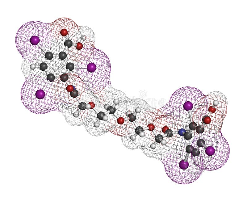 Meglumine iotroxate iotroxic saures Kontrast-Mittelmolekül. Atome werden als Bereiche mit einer konventionellen farbliche Kennzeic vektor abbildung