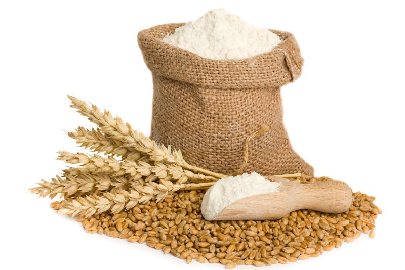 Mehl im kleinen Leinwandsack lizenzfreie stockbilder