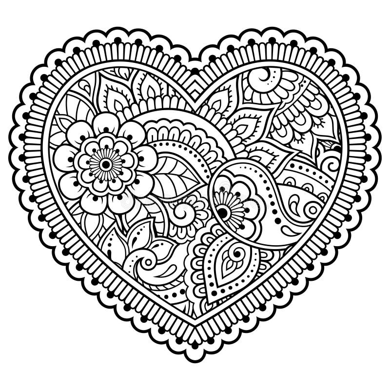 Mehndi Flower Pattern in Form of Heart for Henna Drawing and Tattoo ...