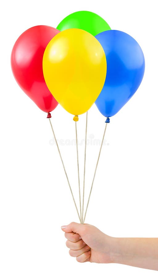 Multicolored balloons in hand isolated on white background. Multicolored balloons in hand isolated on white background