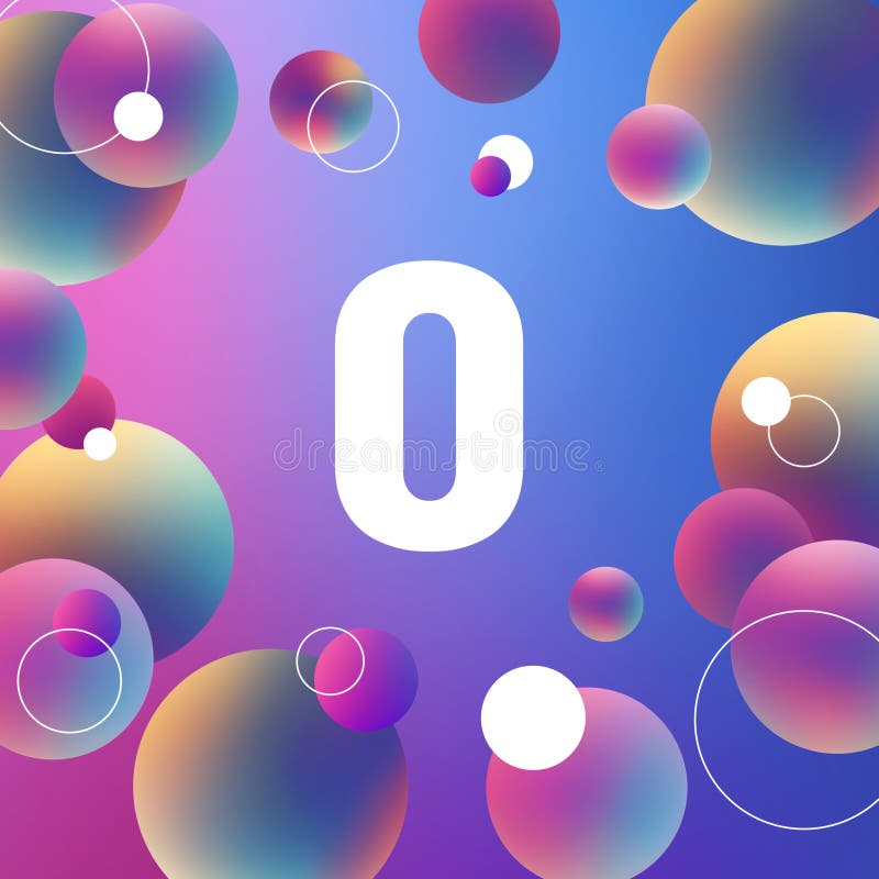 Mehrfarbige weiße Zahl von Bläschen Hintergrund 3d-Darstellung des Alphabets Null lizenzfreie abbildung