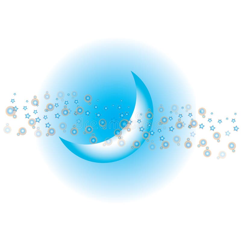 Meia lua com bolhas azuis e estrelas ilustração do vetor