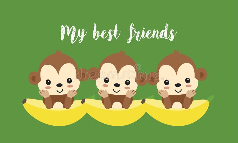 Meilleurs amis avec les singes mignons Bande dessinée animale de jungle heureuse illustration de vecteur Meilleurs amis avec les singes mignons Bande dessinée animale de jungle heureuse illustration de vecteur