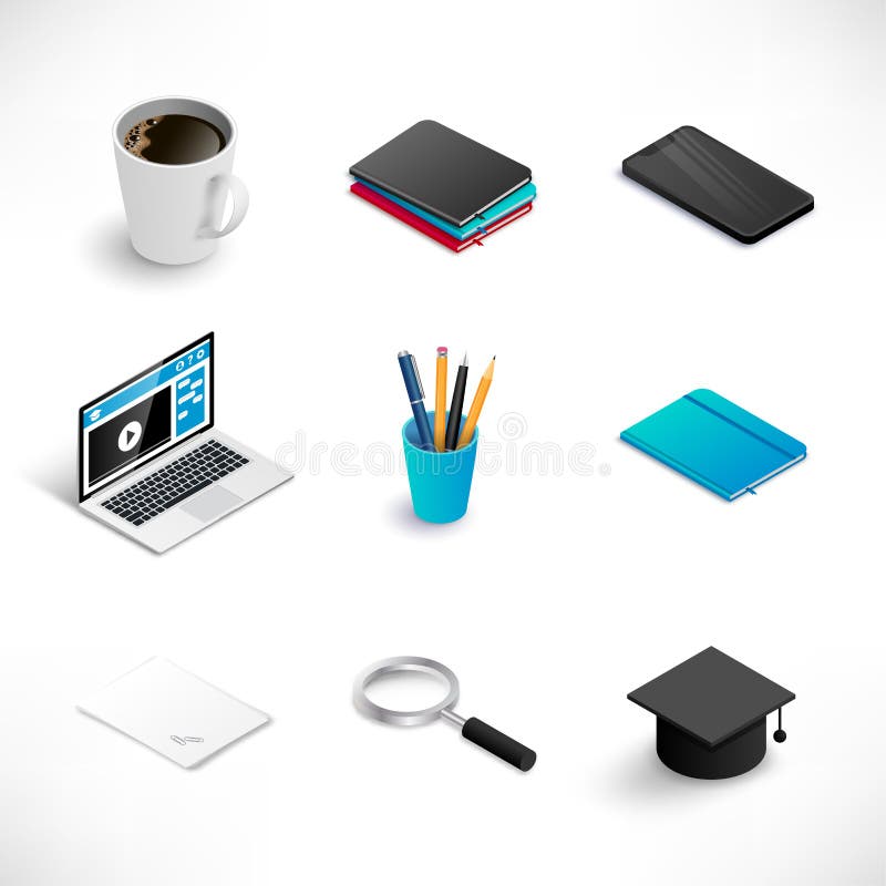 Meio isométrico do grupo do ícone da educação ilustração royalty free Meio isométrico do grupo do ícone da educação ilustração royalty free