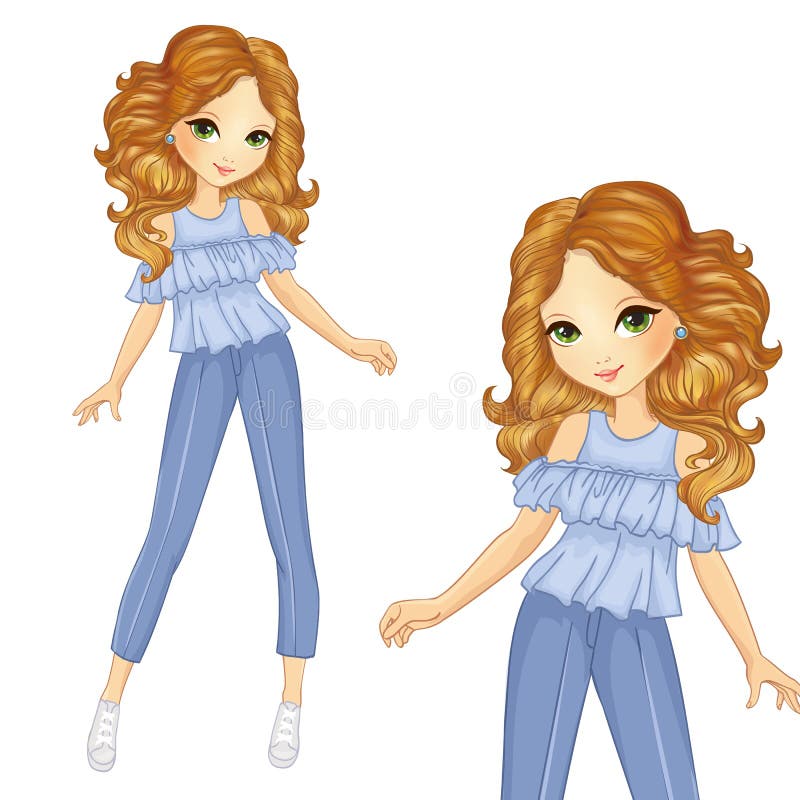 Meisje in blauw zomerpak royalty-vrije illustratie