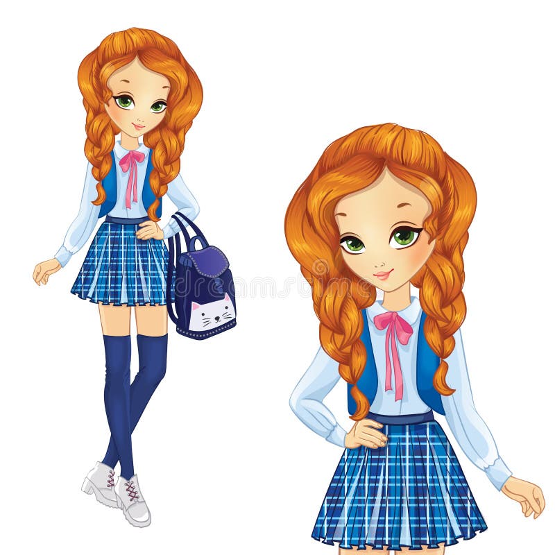 Meisje in blauw gestreepte rok stock illustratie