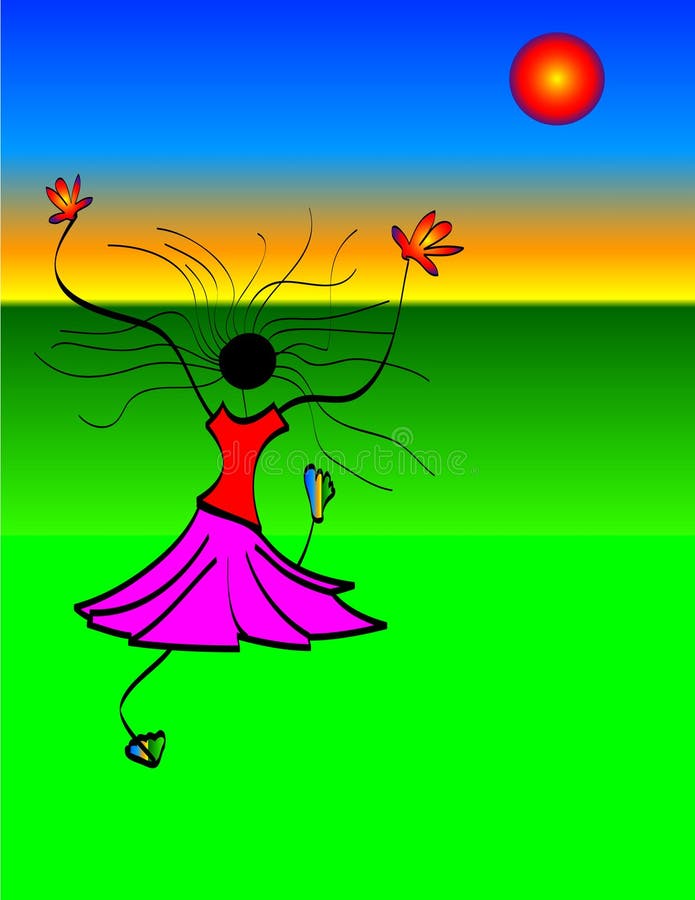 Meisje dat danst in de zon vector illustratie