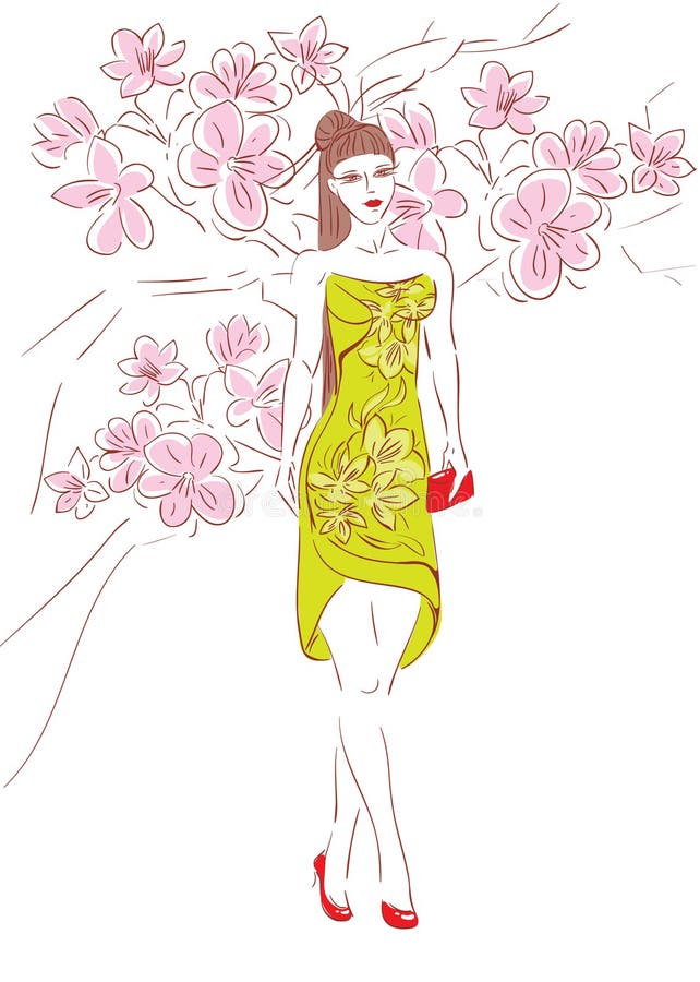 Meisje in de kersenbloesems royalty-vrije illustratie Meisje in de kersenbloesems royalty-vrije illustratie