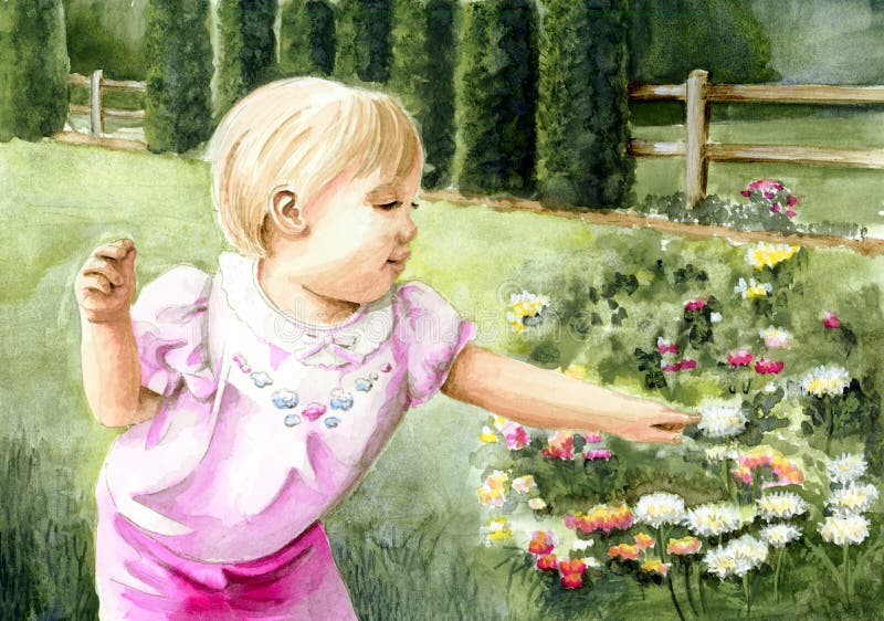 Meisje in de Tuin van de Bloem royalty-vrije illustratie Meisje in de Tuin van de Bloem royalty-vrije illustratie