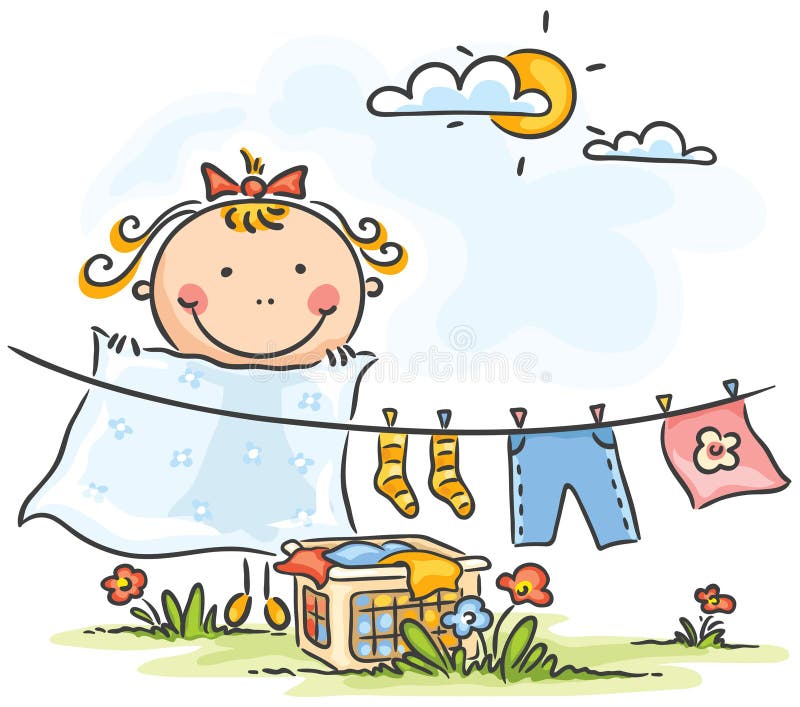 Meisje die haar moeder met de wasserij helpen vector illustratie Meisje die haar moeder met de wasserij helpen vector illustratie