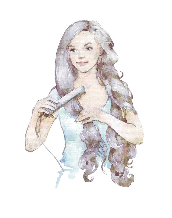 Meisje die styler gebruiken royalty-vrije illustratie Meisje die styler gebruiken royalty-vrije illustratie